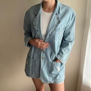 Vintage 80s Cherokee Southwestern Denim Blazer western cowboy retro rodeo cotton